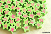 Thumbnail for Green Wood Star Beads x 10