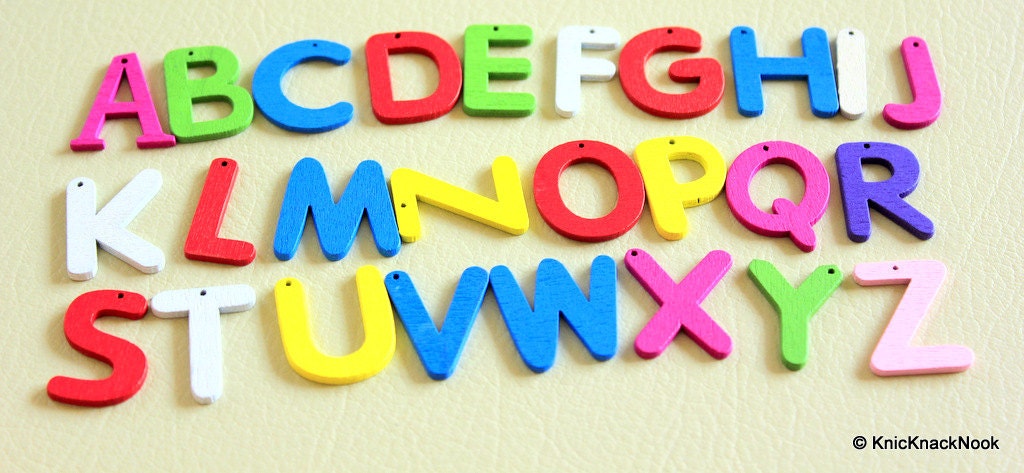 Mixed Multicoloured Alphabets 'A-Z' Wood Beads