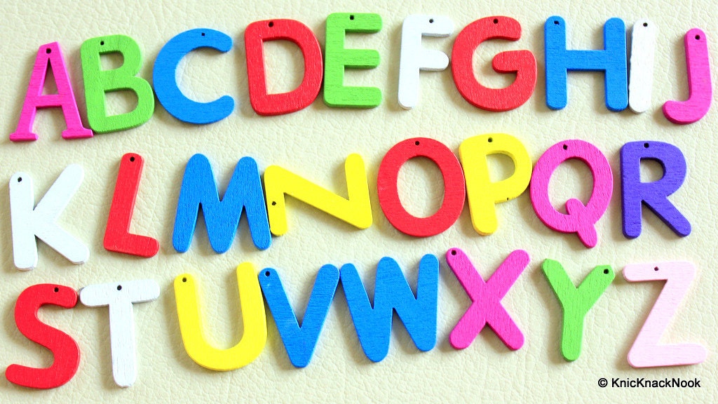 Mixed Multicoloured Alphabets 'A-Z' Wood Beads