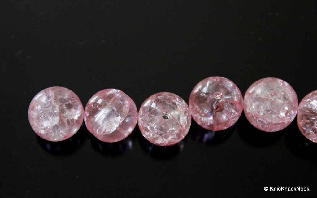 12mm Pink Crackle Glass Beads x 10