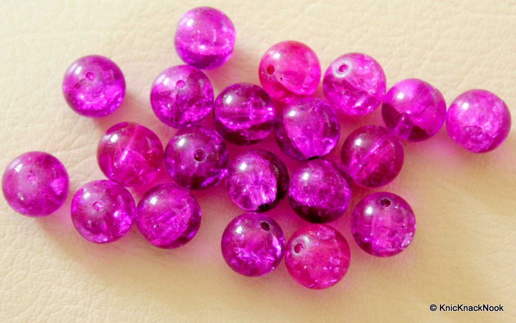 12mm Fuchsia Crackle Glass Beads x 10