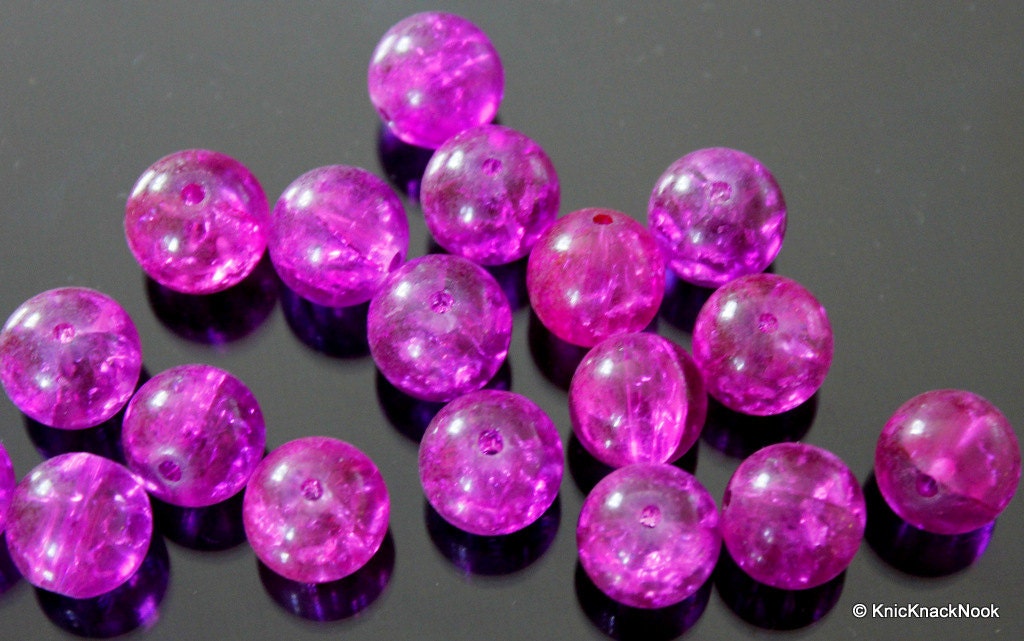 12mm Fuchsia Crackle Glass Beads x 10