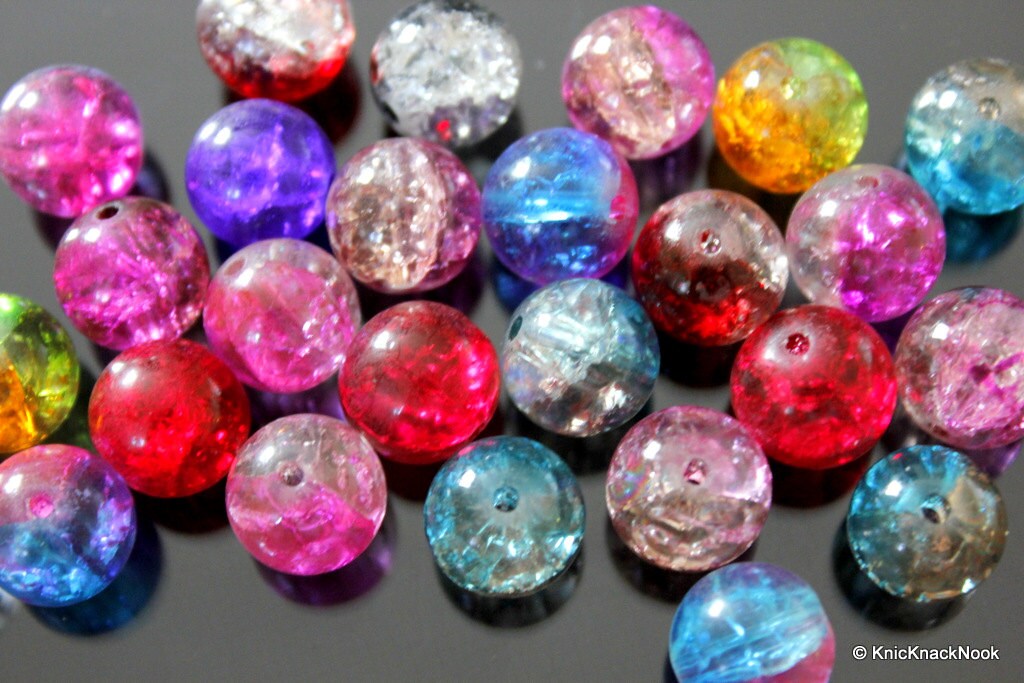 12mm Mix Crackle Glass Beads x 10