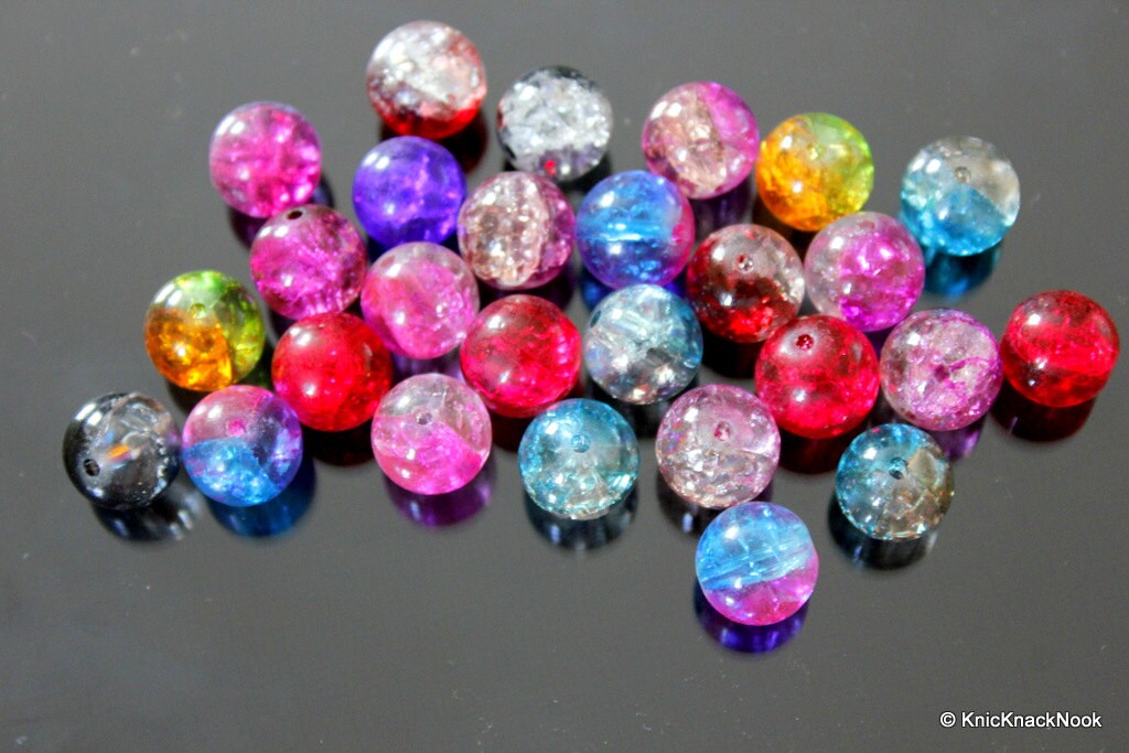 12mm Mix Crackle Glass Beads x 10