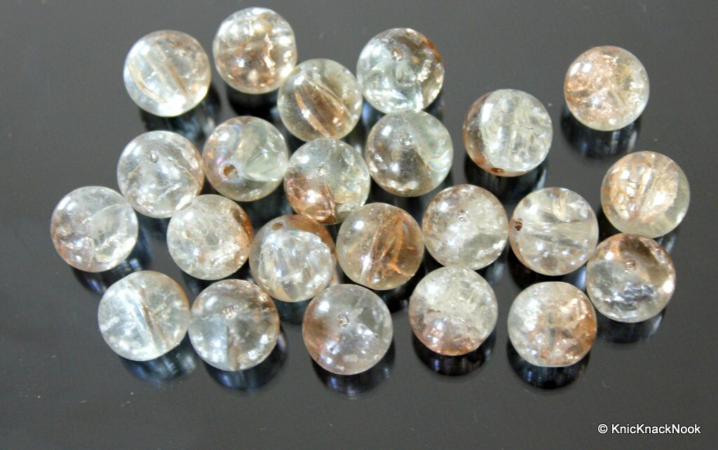 12mm Brown And Clear Two Tone Crackle Glass Beads x 10