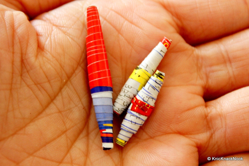 Hand Rolled Recycled Paper Beads Multicoloured x 25