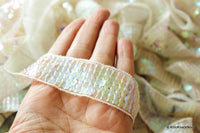 Thumbnail for White Trim Border with Light Pink Sequins 26mm wide, Trim By the Yard, Decorative Trim