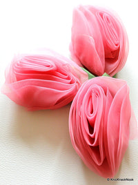 Thumbnail for Pink Rose Flower With Green Leaf Big Applique Patch, Rose Motif, Flower Motif