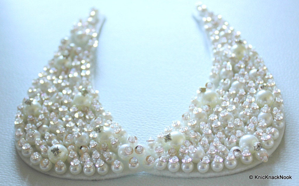 White Pearl With Rhinestones and Pink Sequins Collar