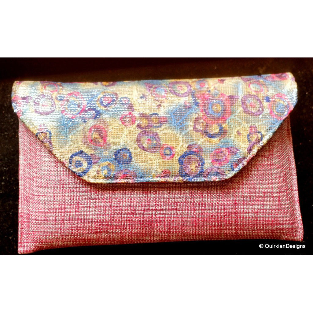 Pink Jute Clutch Purse With Multicoloured Sequin Flowers