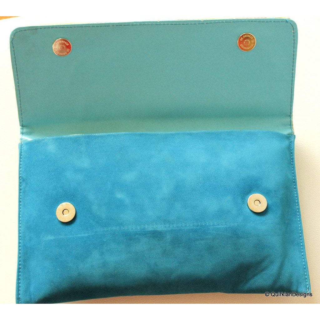 Blue Clutch Purse, Indian Village Girls, Wedding & Party Clutch, Faux Leather and Fabric Purse