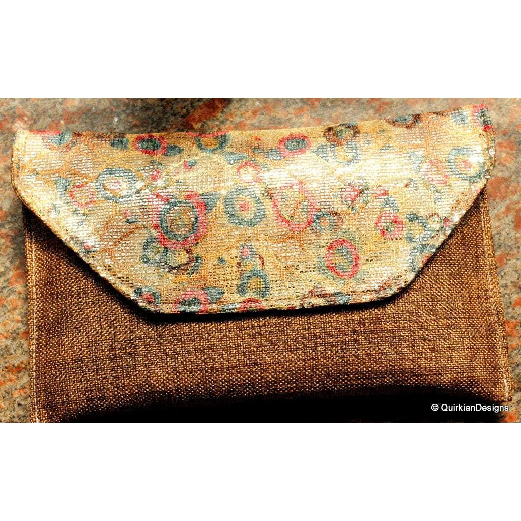 Brown Jute Clutch Purse With Multicoloured Sequin Flowers