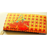 Thumbnail for Orange Clutch Purse, Indian Design, Woman Digital Print, Faux Leather and Fabric Purse