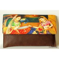 Thumbnail for Brown Clutch Purse, Indian Art Work, Wedding & Party Clutch, Faux Leather and Fabric Purse