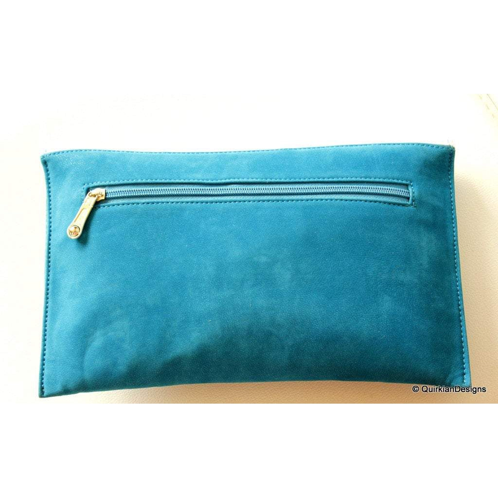 Blue Clutch Purse, Indian Village Girls, Wedding & Party Clutch, Faux Leather and Fabric Purse