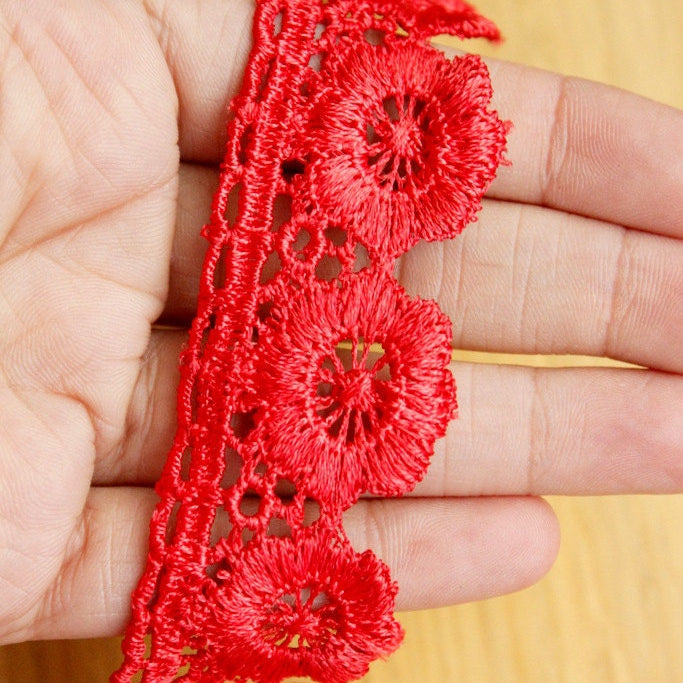 Red Embroidered Flower Lace Trim Ribbon Approx 32mm wide