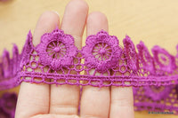 Thumbnail for Purple Embroidered Flower Lace Trim Ribbon Approx 32mm wide
