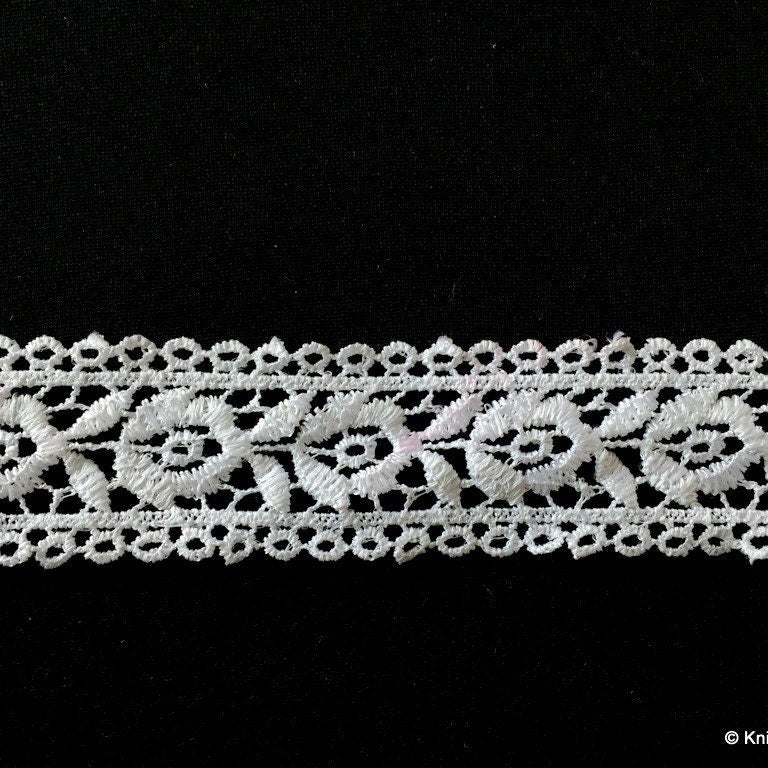 White Flower Embroidery Crochet (Cotton) Floral Lace Trim