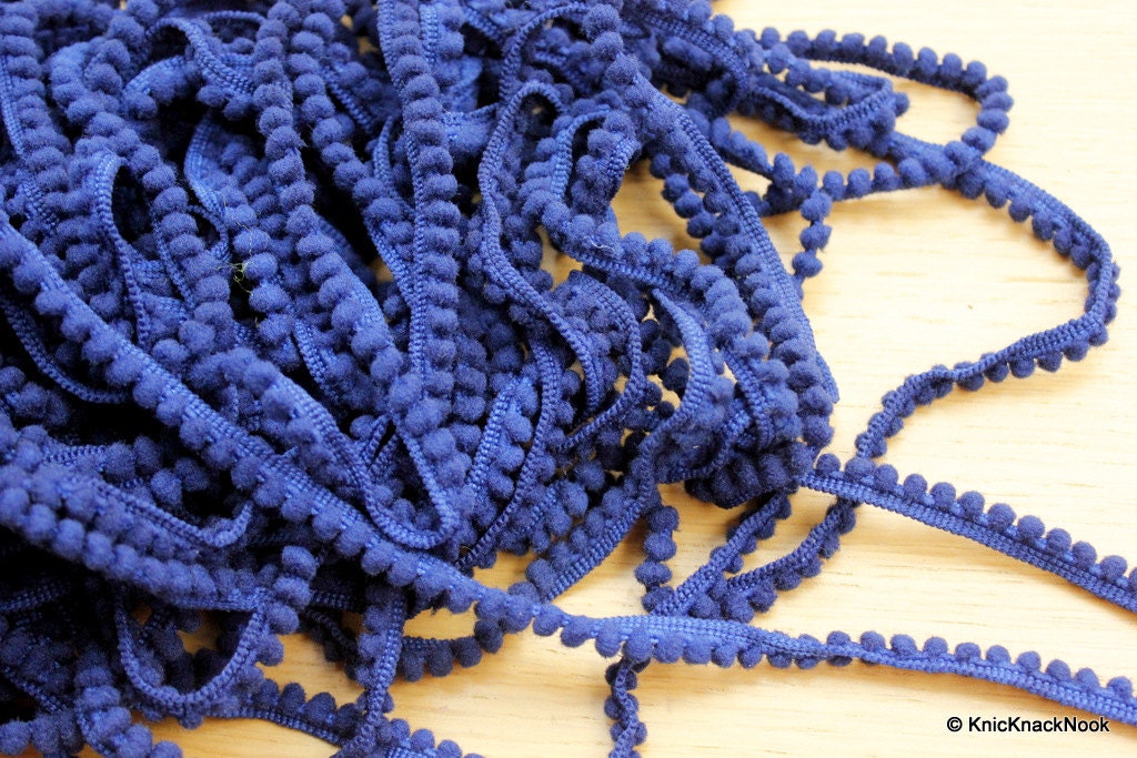 Blue Embroidery Crochet (Wool) One Yard Lace Trims 10mm Wide, Pompom Trim Wool Pompoms, Decorative Trim