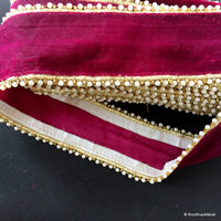 Thumbnail for Burgundy Velvet Trim With Pearls And Gold Border Piping