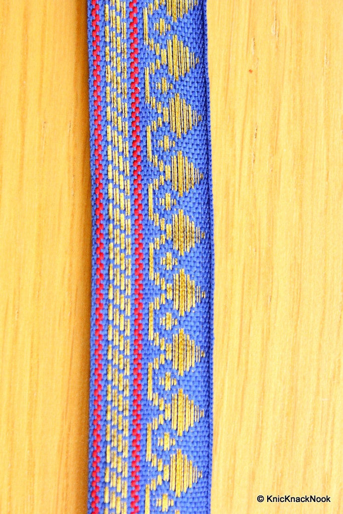 Wholesale Blue, Red and Gold Embroidery Jacquard Trim, Indian Decorative Border