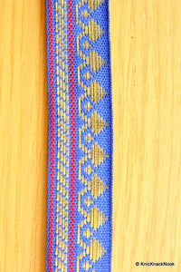 Thumbnail for Blue, Red and Gold Embroidery Silk One Yard Lace Trim 16mm Wide