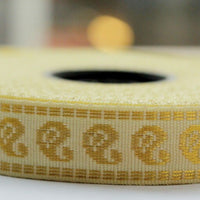 Thumbnail for Wholesale Beige And Gold Silk Embroidery 9 Yards Lace Trim 15mm Wide Craft Ribbon, Fringing Tape, Paisley Ribbon Gifting Diwali Trimming
