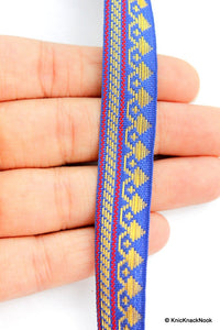 Thumbnail for Blue, Red and Gold Embroidery Silk One Yard Lace Trim 16mm Wide