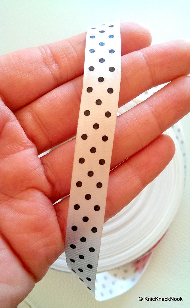 Polka Dots White Satin Ribbon Trim, 14mm wide, 5 Yards