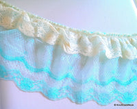 Thumbnail for Wholesale Blue And Beige Floral Net Lace Trim Ribbon 16cm wide, Trim By 9 Yards, Fringe Trim Blue Decorative Lace Craft Ribbon