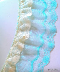 Thumbnail for Wholesale Blue And Beige Floral Net Lace Trim Ribbon 16cm wide, Trim By 9 Yards, Fringe Trim Blue Decorative Lace Craft Ribbon