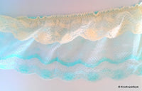 Thumbnail for Blue And Beige Floral Net Lace Trim Ribbon 16cm wide