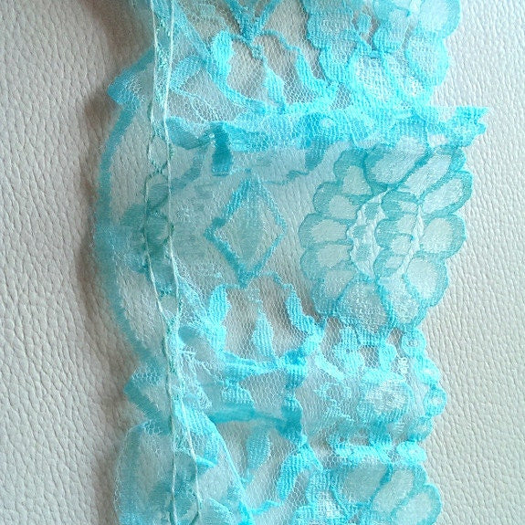 Blue Floral Net Lace Trim Ribbon 85mm wide