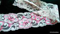 Thumbnail for White And Pink Rose Floral Net Lace Trim Ribbon 85mm wide