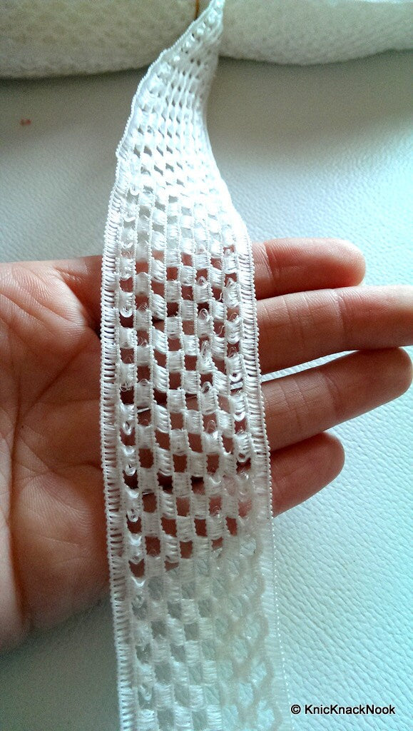 White Embroidery Mesh Design Crochet Nylon Lace Trim