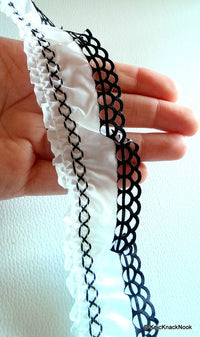 Thumbnail for White Polyester Lace Trim With Black Scallops 40mm wide