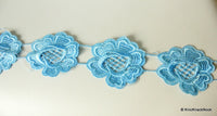 Thumbnail for Blue Embroidered Flower Lace Trim Ribbon Approx 70mm wide