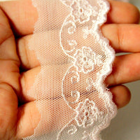 Thumbnail for Pink Embroidered Soft Net Lace Trim Ribbon 45mm wide