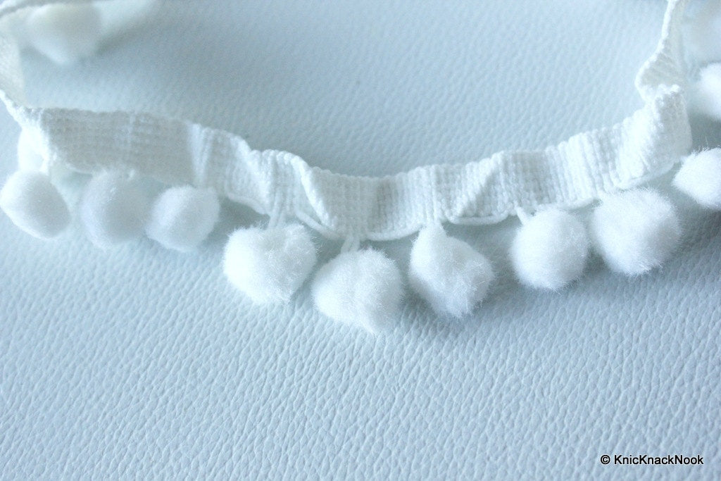 White Wool Pom Pom One Yard Lace Trims 25mm Wide