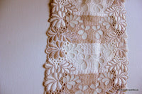 Thumbnail for Off White And Light Brown Net Lace Trim With Embroidered Flowers 6 inches wide , Decorative Trim, Upholstery Trim