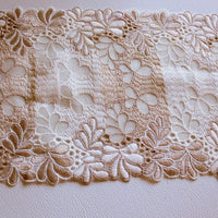 Thumbnail for Wholesale Off White And Light Brown Net Lace Trim With Embroidered Flowers 6 inches wide, Decorative Trim, Upholstery Trim