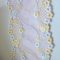 Thumbnail for Light Pink Soft Net Lace Trim With Embroidered Yellow And Blue Flowers 85mm wide