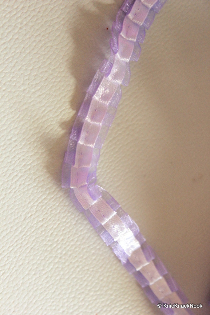 Pleated Purple Satin And Tissue Ribbon Trim Border 14mm wide