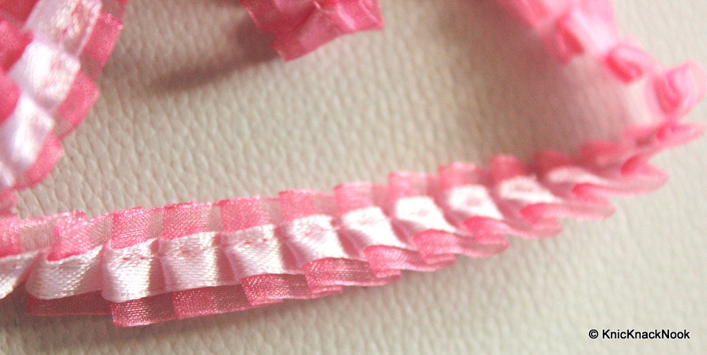 Pleated Pink Satin And Tissue Ribbon Trim Border 14mm wide