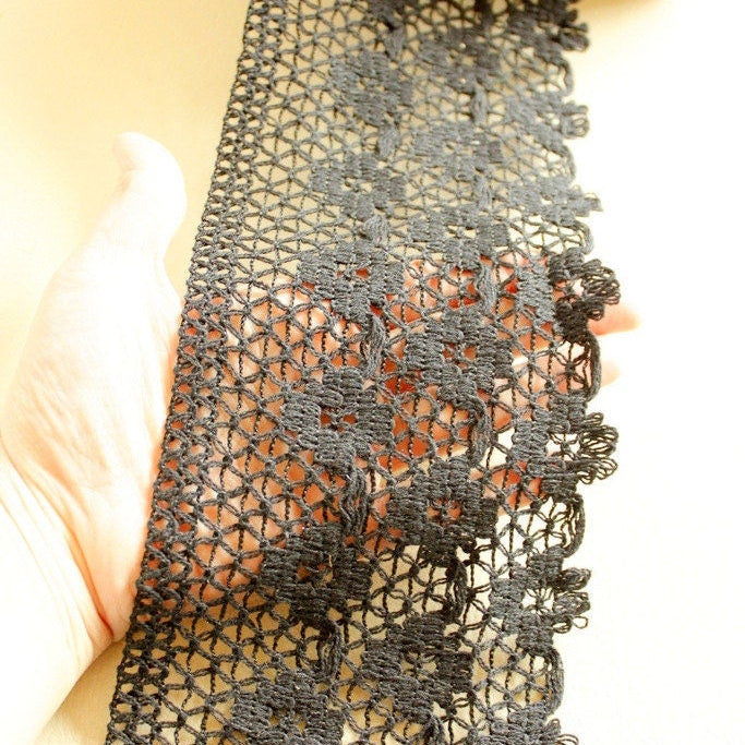 Black Embroidery Crochet (Cotton) One Yard Lace Trims, Indian Laces, Indian Trims