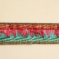 Thumbnail for Green, Gold And Maroon Silk Thread Embroidery One Yard Lace Trim 25mm Wide