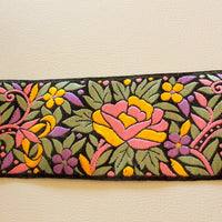 Thumbnail for Black Fabric Lace With Floral Design, Pink, Yellow