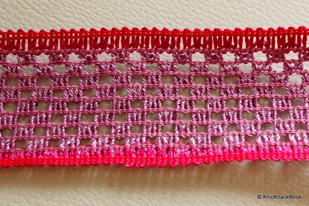 Fuchsia Pink And Purple Thread Lace Trim, 40mm wide