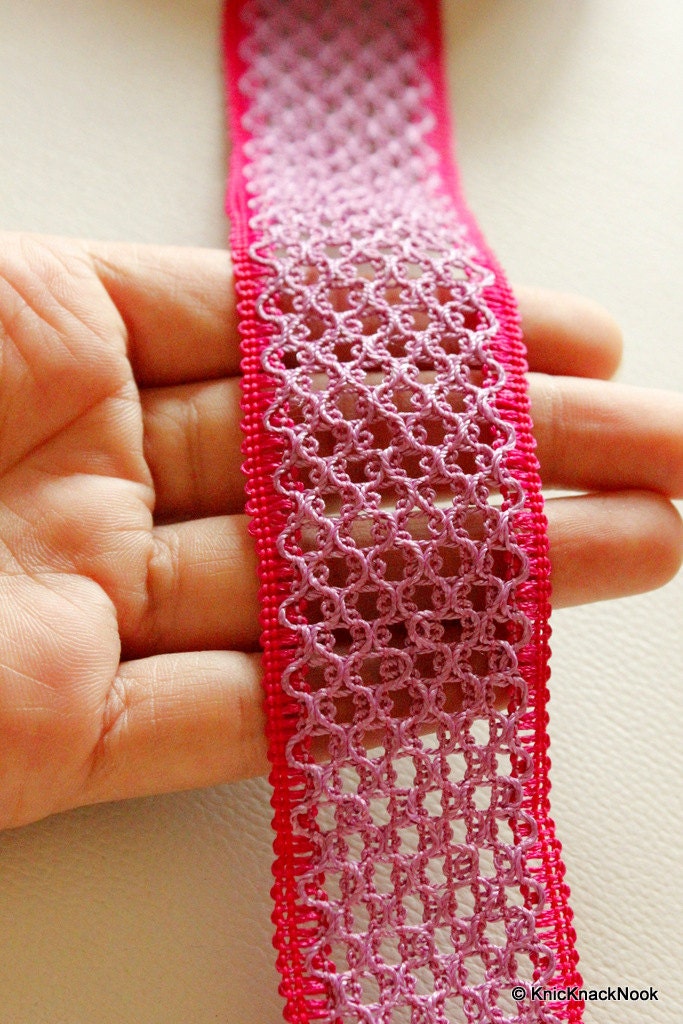 Fuchsia Pink And Purple Thread Lace Trim, 40mm wide