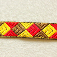 Thumbnail for Jacquard Green, Red And Yellow Thread Cotton Lace Trim, 20mm wide Decorative Craft Ribbon